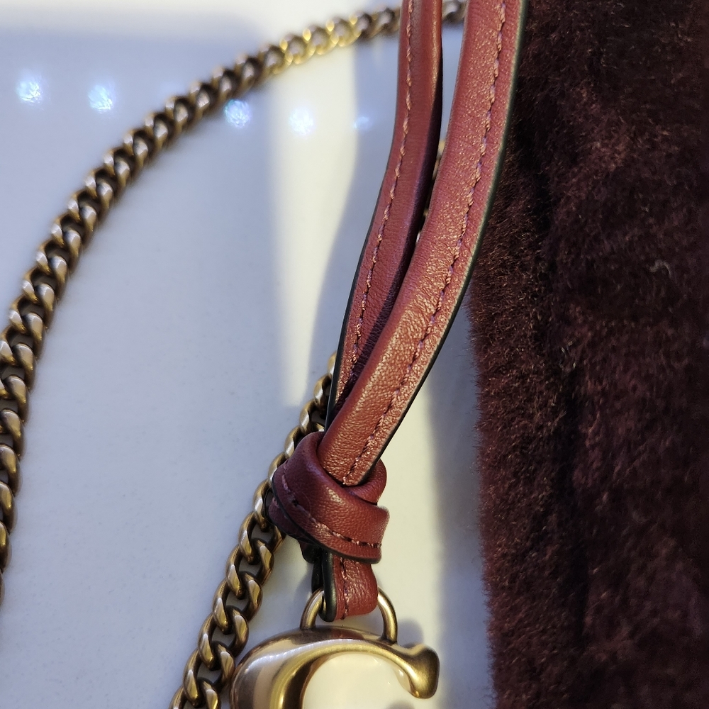 NWT Coach Drawstring Shearling Crossbody Pouch Bag #CE759 Wine - Picture 5 of 6
